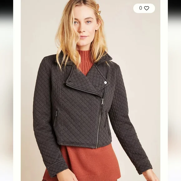 Anthropologie Marrakech Gray/ Black M Quilted Moto Jacket - Picture 2 of 7